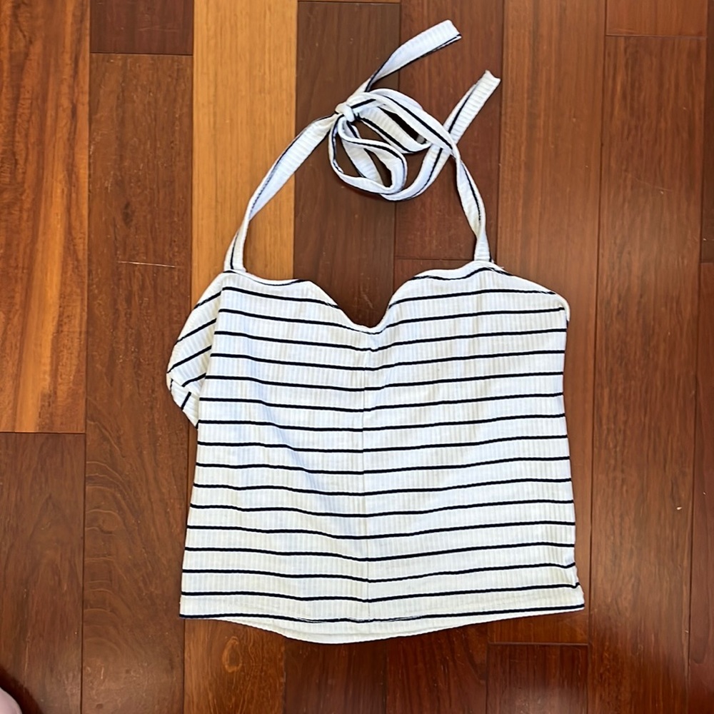Hollister Navy Blue and White Small Tank Top